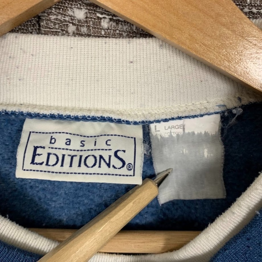 Vintage Basic Editions Birds Blue Pullover Sweatshirt Cottagecore Women's Large - Picture 9 of 12